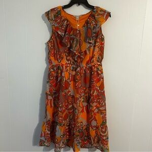 Women’s medium Marissa‎ Olivia Vibrant Orange Patterned Dres. New